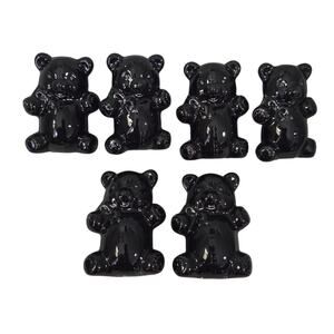 Lot 6 Vtg Hand Blown BLACK Art Glass Teddy Bear Figurine Gummy Bear